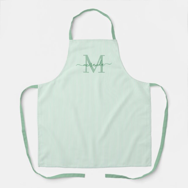 Tablier Elegant Monogram Name Green Stripe (Recto)