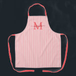 Tablier Elegant Monogram Name Red Stripe<br><div class="desc">Add a touch of elegance to everyday cooking and baking with this feminine personalized apron. Featuring a soft red and white striped background, this stylish apron is beautifully finished with your initial and name in a fancy script font, creating a timeless and sophisticated look. Perfect for home cooks, bakers, entertainers,...</div>