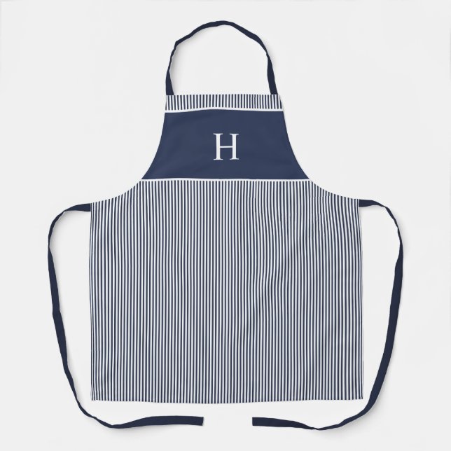 Tablier Élégant monogramme à rayures bleu marine (Recto)