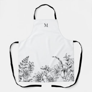 Tablier Elégant Monogramme Blanc Floral Vin Apron