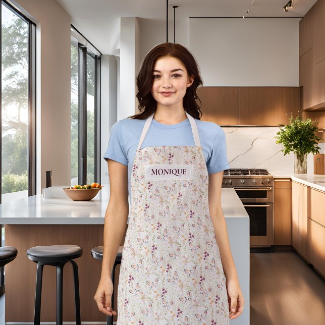 Tablier Élégant Monogramme Floral (Créateur téléchargé)