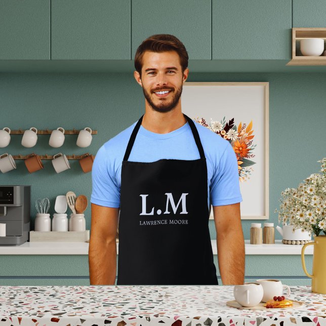 Tablier Élégant Monogramme Initiales Nom Classic Typo Noir (Elegant Monogram Initials Name Classic Typo Black Apron)