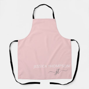 Tablier Élégant Monogramme moderne customisé Nom rose p