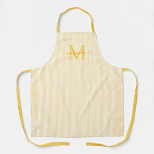 Tablier Élégant Monogramme Nom Rayure Jaune
