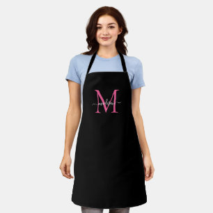Tablier Élégant Monogramme rose noire Script féminin