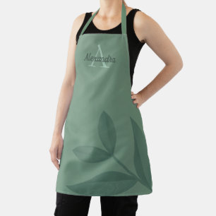 Tablier Élégant Monogramme vert botanique