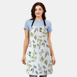 Tablier Elégant Motif de feuille verte aquarelle