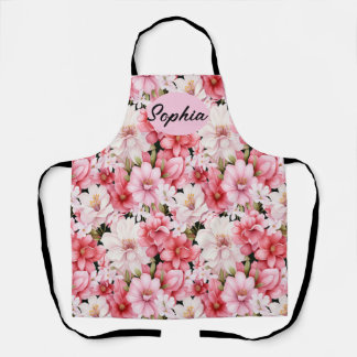 Tablier Elégant Motif Fleurs Roses - Parfait pour tout Occ