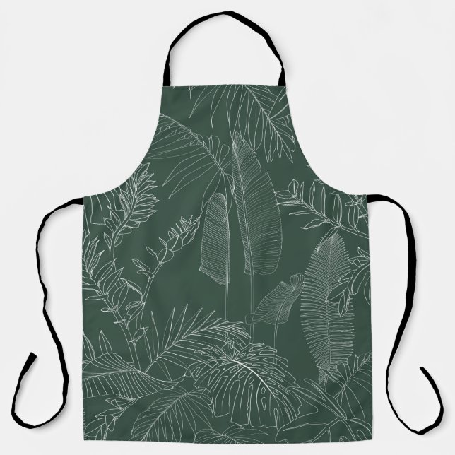 Tablier Élégant motif sans soudure avec lin à main verte (Recto)