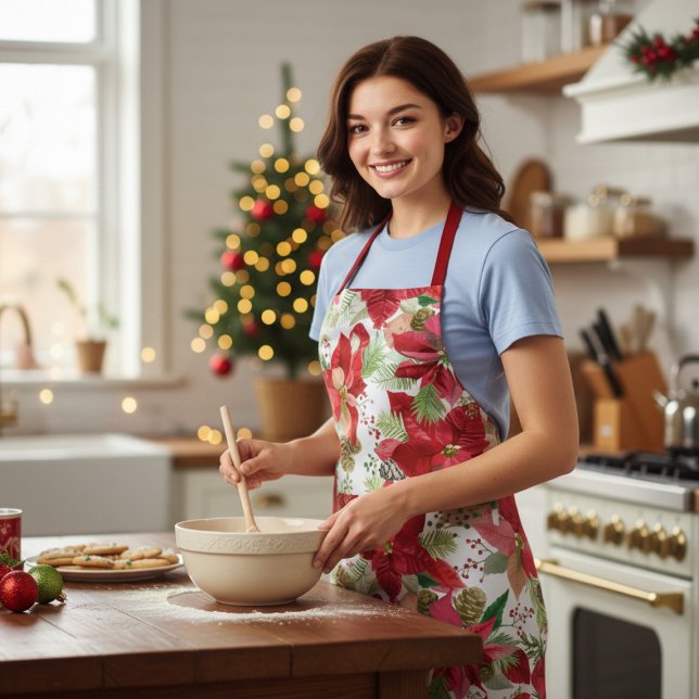 Tablier Élégant Noël de vacances Poinsettia Pine Cône (Créateur téléchargé)