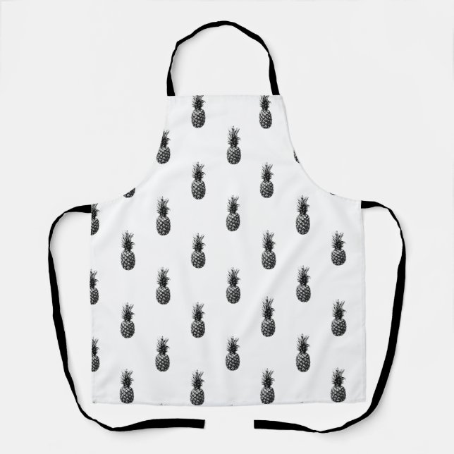 Tablier Élégant noir et blanc Motif d'ananas d'été (Recto)