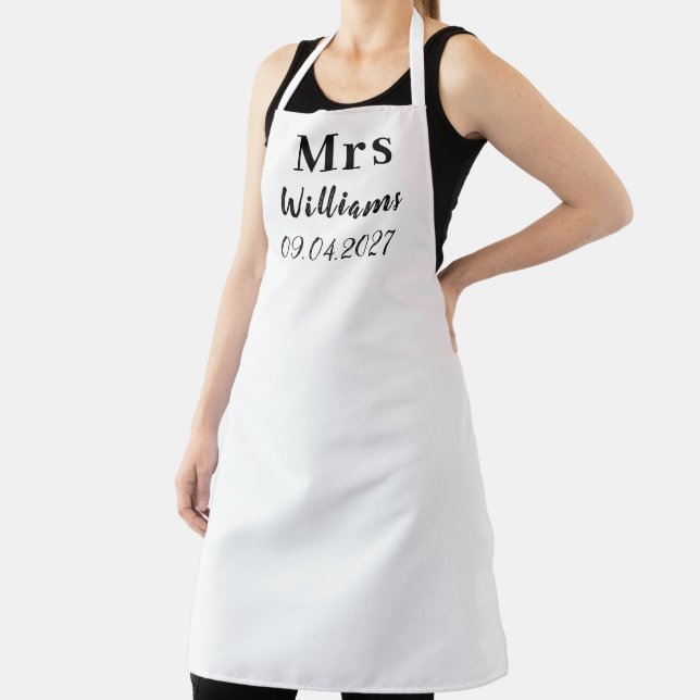 Tablier Élégant Nom Noir Mariée Moderne Mariage  (Insitu)