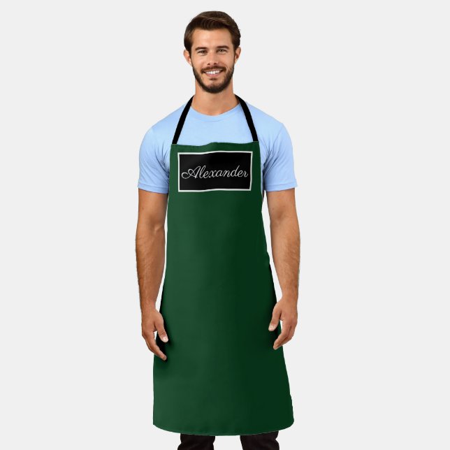 Tablier Élégant Nom Vert Hommes Moderne Simple Chic (Porté)