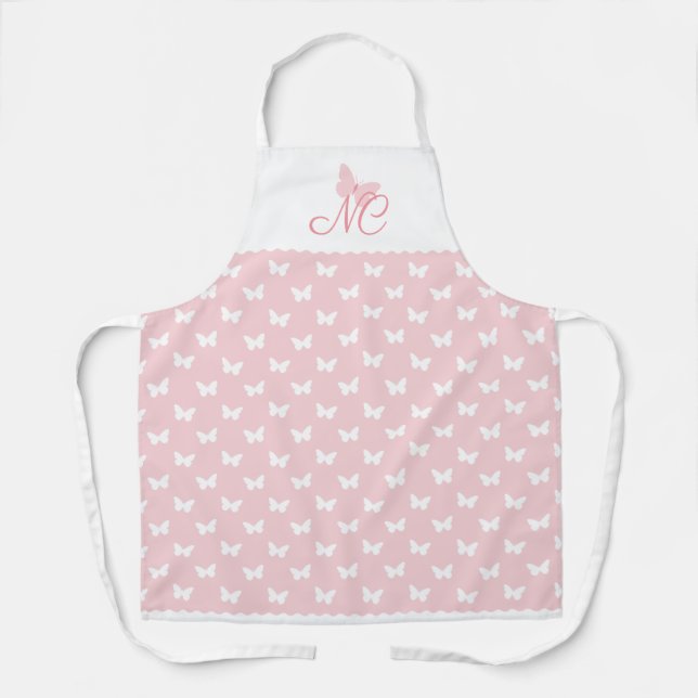 Tablier Élégant Peach Pink Monogram Motif papillon (Recto)
