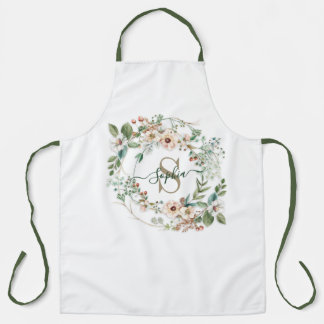 Tablier Elegant Personalized Floral Monogram Name Apron
