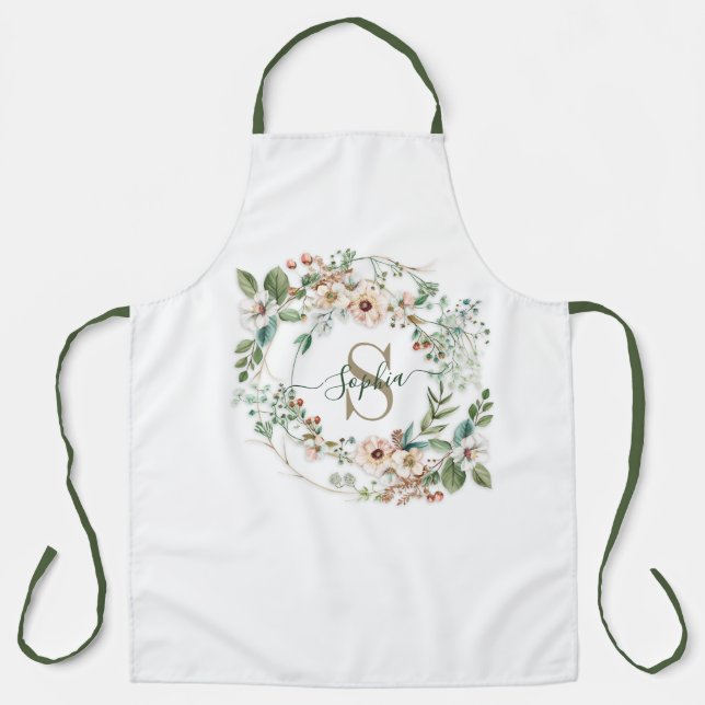 Tablier Elegant Personalized Floral Monogram Name Apron (Recto)