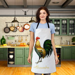 Tablier Élégant poulet coloré personnalisé<br><div class="desc">Personnalisé avec un nom monogramme. Elégant Personnalisé Elégant Personnalisé Rooster poulet coloré tablier vintage aquarelle.</div>