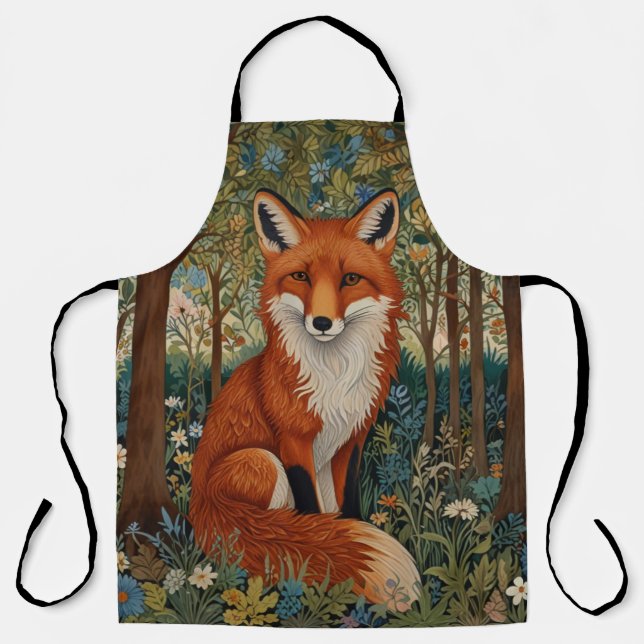 Tablier Elégant retro boho rouge renard animal de forêt (Recto)