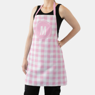 Tablier Élégant rose et blanc En vichy Motif Monogramme