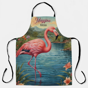 Tablier Élégant rose flamingo tropical personnalisation
