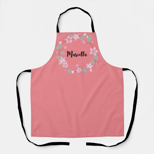 Tablier Élégant rose Personnalisé Votre Nom Apron (Recto)