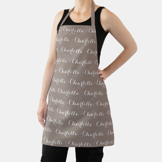 Tablier Élégant script personnalisé gris beige chic motif (Insitu)