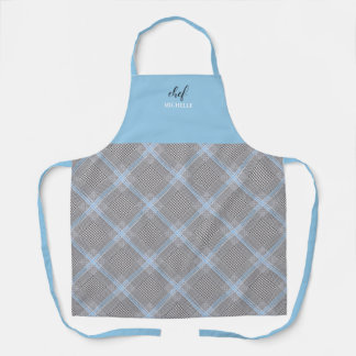Tablier Élégant Tartan Bleu Moderne Personnalisé