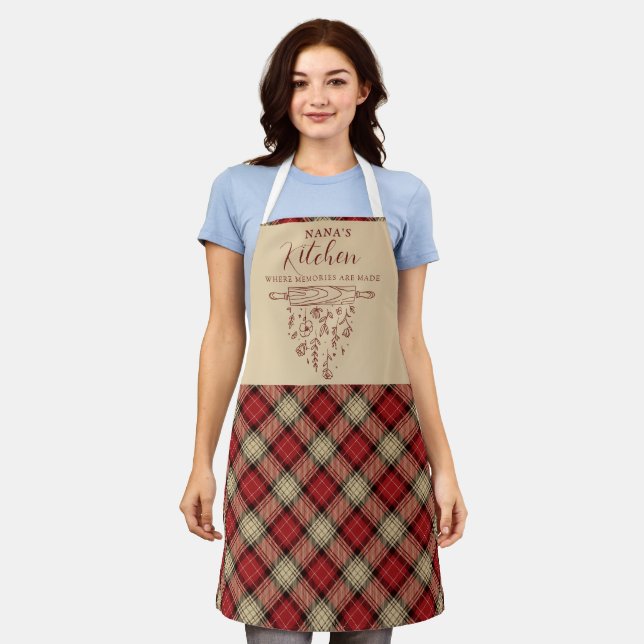 Tablier Élégant Tartan Rouge et Beige à Carreaux Cuisine d (Porté)