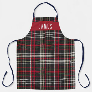 Tablier Élégant Tartan Rouge Noir Plaid Personnalisé