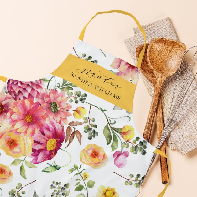 Tablier Élégant Tendance Floral Grâce Grand-mère Typograph (Créateur téléchargé)