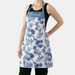 Tablier Élégant Toile Vintage Bleu Poussiéreux Cerf avec N