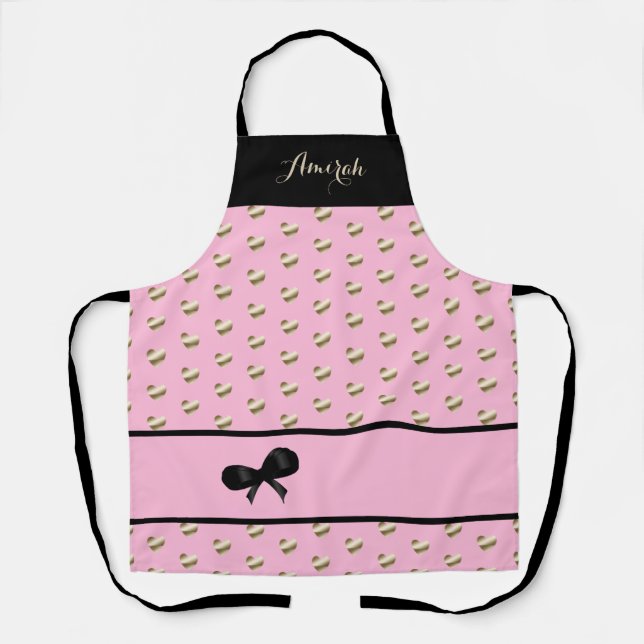 Tablier Élégant "Tout est sur les Coeurs d'Or" Apron (Recto)