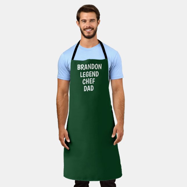 Tablier Elégant Vert Blanc Moderne Simple Papa Chef (Porté)