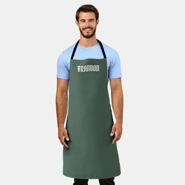 Tablier Elégant vert pour homme blanc Nom moderne simple (Porté)