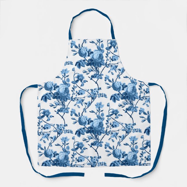 Tablier Élégant Vintage bleu Rose floral chic (Recto)