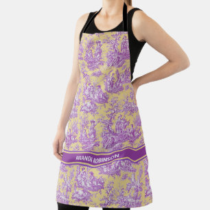 Tablier Élégant vintage violet jaune toile d jouy imprimé