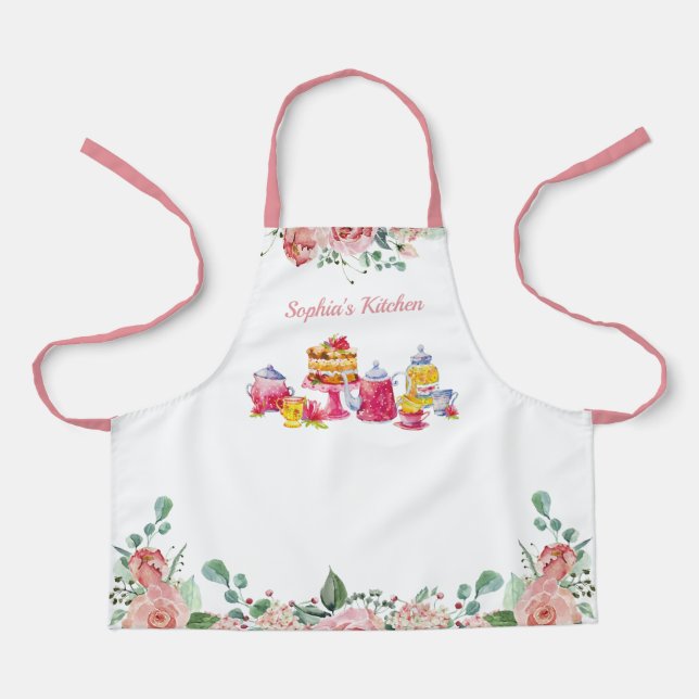 Tablier Elégante aquarelle Floral Girls Tea Part Apron (Recto)