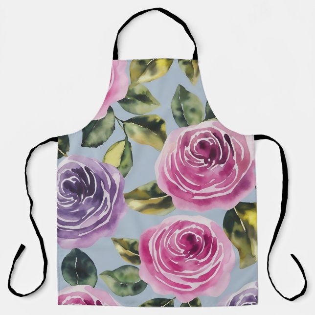 Tablier Elégante aquarelle Rose design floral (Recto)