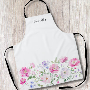 Tablier Elégante aquarelle rose florale personnalisée