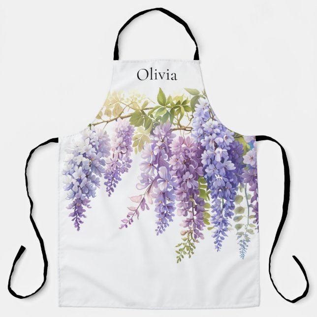 Tablier Elégante glycine d'aquarelle violette florale (Recto)