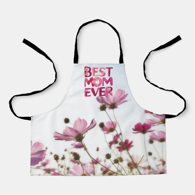 Tablier Élégante Moderne Meilleure Maman Floral Rose (Recto)