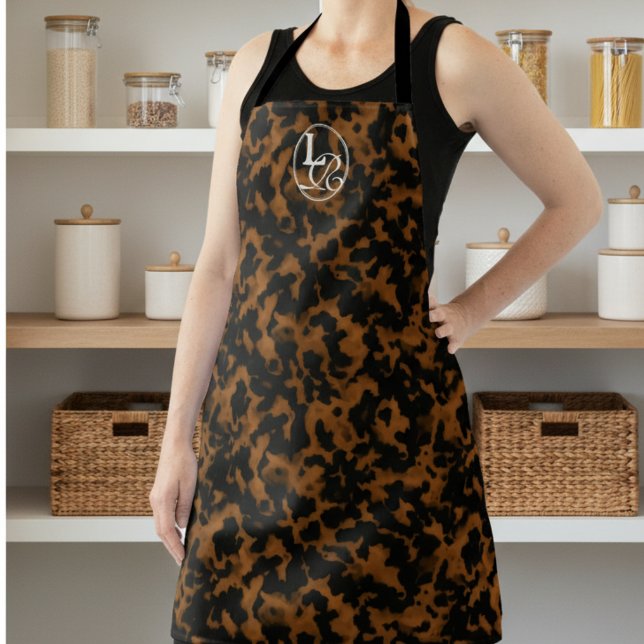Tablier Élégante typographie Monogram Tortoise Shell (Add a touch of chic charm to your home with this Elegant Typography Monogram Tortoise Shell Apron!)