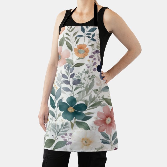 Tablier Elégantes imprimés floraux tons pastel et bijoux (Insitu)