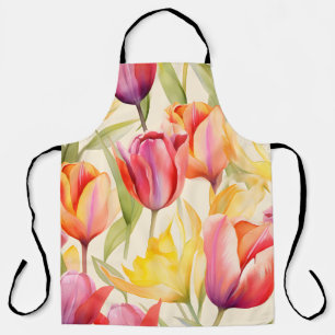 Tablier Élégantes tulipes aquarelles