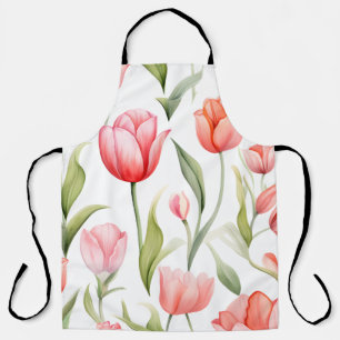 Tablier Élégantes tulipes aquarelles