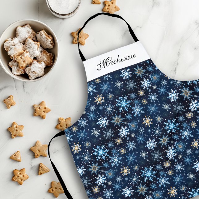 Tablier Élégants flocons d'hiver Blue Vintage (Elegant Blue Vintage Winter Snowflakes Apron)