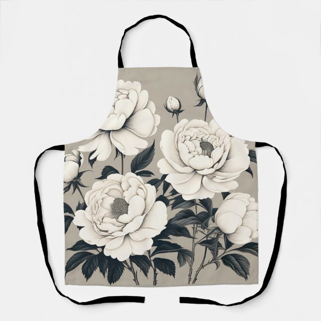 Tablier Élégants Roses Et Peonies Floral Sur Crème (Recto)