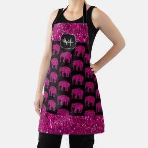 Tablier Élément de monogramme faux paillettes éléphant ros