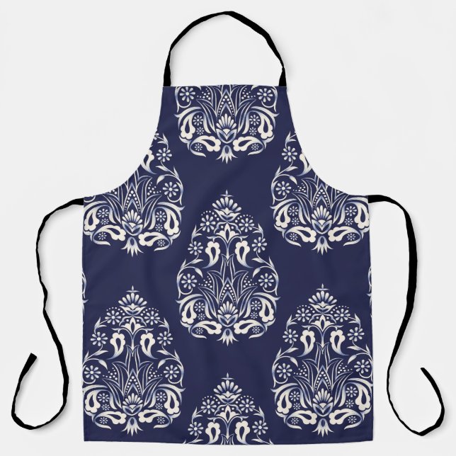 Tablier élément motif transparent damassé bleu (Recto)