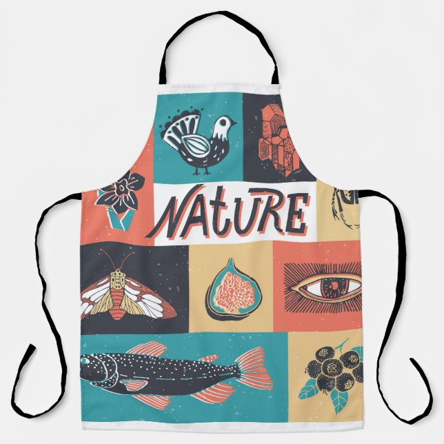 Tablier Éléments de la nature, Icônes de style rétro. (Recto)